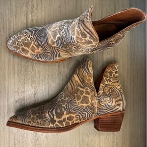 Free People 9.5 EU40 Hunt the Plains Mixed Animal Print Brown Leather Ankle Boot